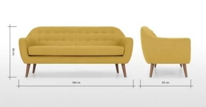 Copenhagen Studio Sofa Couch for Two/Three People Durable Modern Upholstered Fabric 75" Yellow