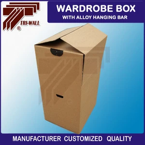 Corrugated Moving Box Clothing Shipping Box With Alloy hanging Bar