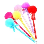 Creative Fluffy ballpoint Pens Black Ink Ball Pen set Pom Pom Ball Pendant Rollerball Pens (Random Color)