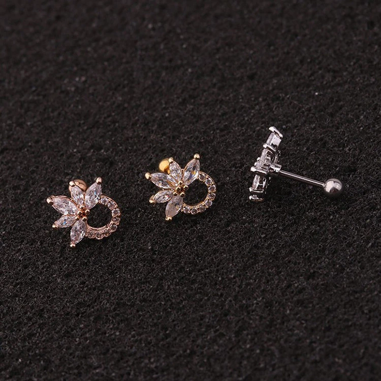 Creative Inlaid Zircon Earring Piercing Ear Bone Nails Stainless Steel Screw Rod Earrings Jewelry