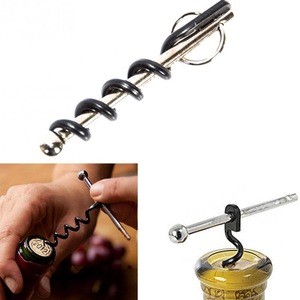 Creative Multifunctional Mini Outdoor Stainless Steel Red Corkscrew Wine Bottle Opener with Ring Keychain Bottle Opener