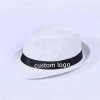 Custom chapeau mens fedora hat white Paper straw panama hats with black ribbon