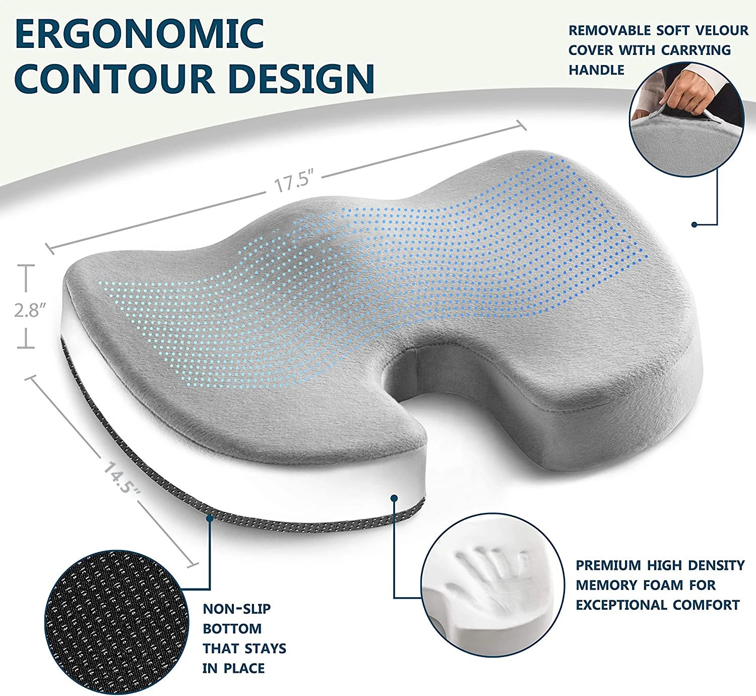Custom comfort gel infused coccyx orthopedic car seat memory foam seat cushion