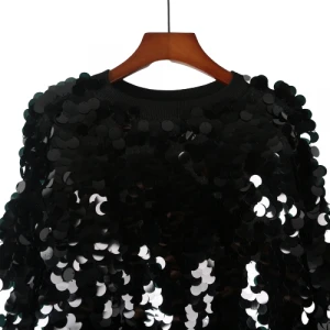 Custom Fancy Ladies Jumper Knit Pullover Sweater Big Sequins Emb Knitted Jumper Quilted Pullover Women Sweater