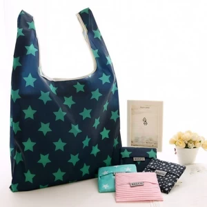 Custom Logo Eco Friendly Poly Bag Reusable Nylon Foldable Shopping Bag With Pouch Polyester