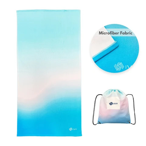 Custom printed high absorbent quick dry beach towel sublimation microfiber terry travel bag & towel