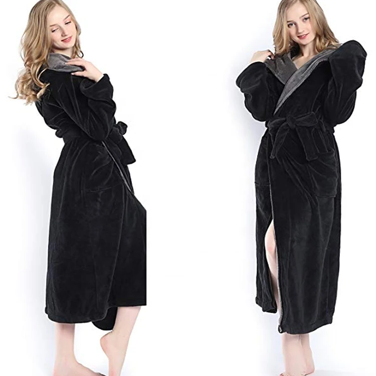 custom thicken and lengthen Flannel women sleepwear bath robe with hood