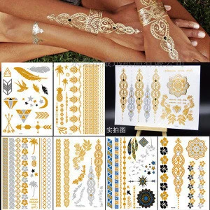 Custom waterproof stickers gold and silver foil temporary metal tattoo stickers