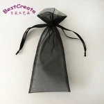 Customized materials black organza drawstring stainless steel chopsticks set bag