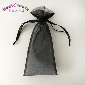 Customized materials black organza drawstring stainless steel chopsticks set bag