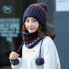 Cute Pompom Ball Beanie Female Girl Winter Hat Scarf Set Windproof Ear Protection Velvet Thick Warm Earflap Knit Hats For Women
