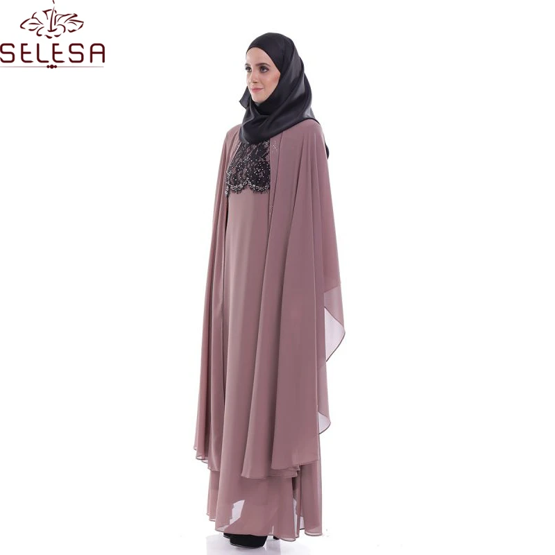 Design Baju Kurung Malaysia Moden With Lace  Long Sleeve Muslim Abaya Dubai Silk Kaftan Dress Women Islamic Clothing