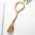 DIY home christmas decor natural wood bead garland with tassels