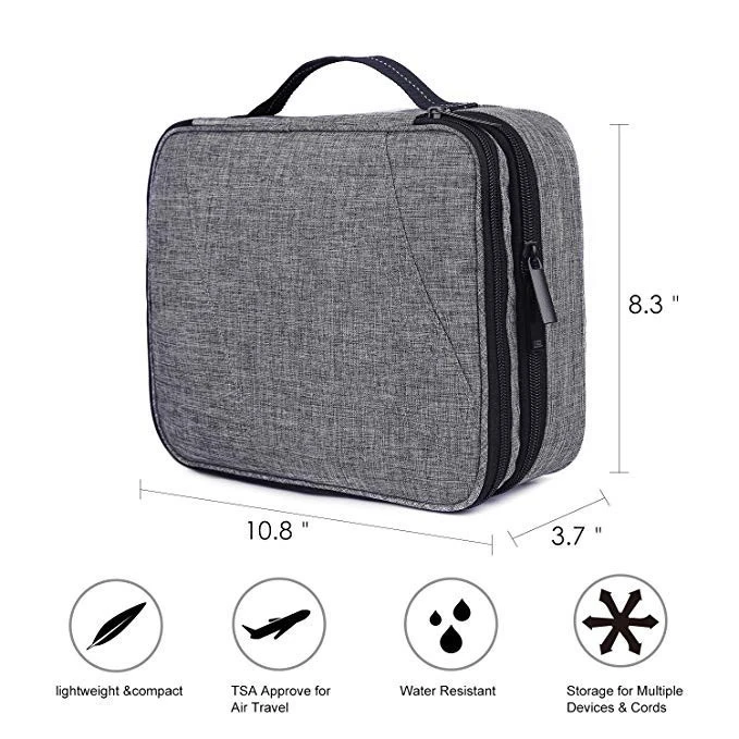 Double Layer Travel Universal Cable Organizer Cases Electronics Accessories Storage Bag 10.5&#x27;&#x27; iPad Pro, iPad air, Charger,