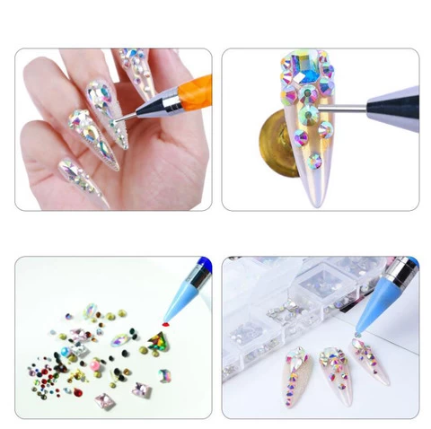 Dual Heads Acrylic Metal Dotting Wax Pen Marble Handle  Nail Art Studs Dotter DIY Point Drill Tools