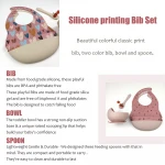 Easily Clean Food Grade Silicone Baby Dinner Plates Placemats Custom Pattern Bib With Spoon Suction Bowl