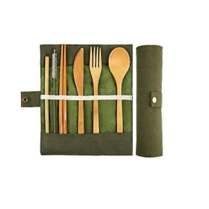 Eco Friendly Bamboo Flatware Spoons Forks Knives Straws Brushes Chopsticks Travel Reusable Bamboo Cutlery Set