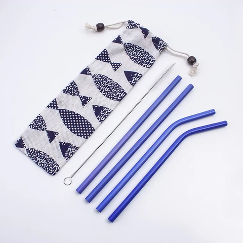 Eco-friendly color change metal straw stainless steel drinking straw set