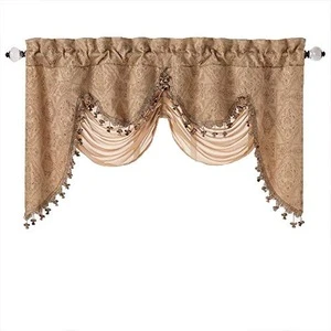 Elegant Clipped Jacquard valance curtain patterns With an Attached Sheer Swag