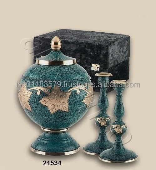 Engraved Brass Cremation Urns With Candle Stand
