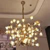 European Style Copper Light Flower Shape Glass 24K Golden Luxury LED chandelier Pendant Lighting