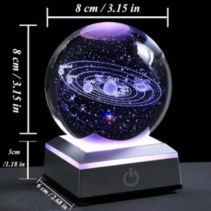 Explosion Table Decor Decorative Crystal Balls Lamp With Touch Switch Custom Carved Solar System 3D Art Crystal Ball Night Lamp