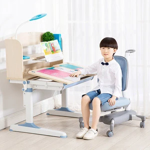 F90 hot sale wood height adjustable children study table with drawers and chair bedroom kids furniture set for student