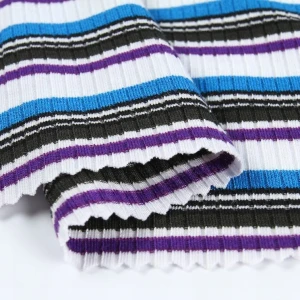 Fabrica textiles yarn dyed spandex polyester fukuro rib knit fabric weight