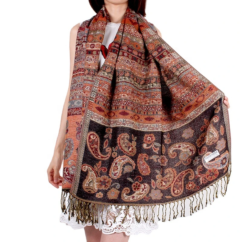 Factory exquisite jacquard cashew woven pattern cashmere pashmina shawl