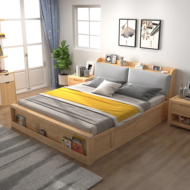 Factory Price Double Bed Wooden Furniture Modern Beds With Storage
