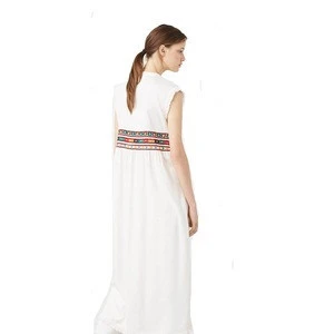 Factory price fashion trend embroidery cardigan decorated with tassel sleeveless loose women maxi dress