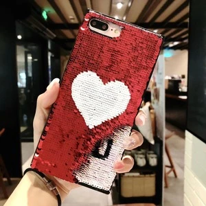Fashion bling bling Sequins love heart design changing-color Mobile Phone Housings for iPhone X 8 7 6