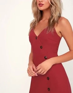 Fashion Design Spaghetti Straps irregular buttons front Sexy Lady Cocktail Dress