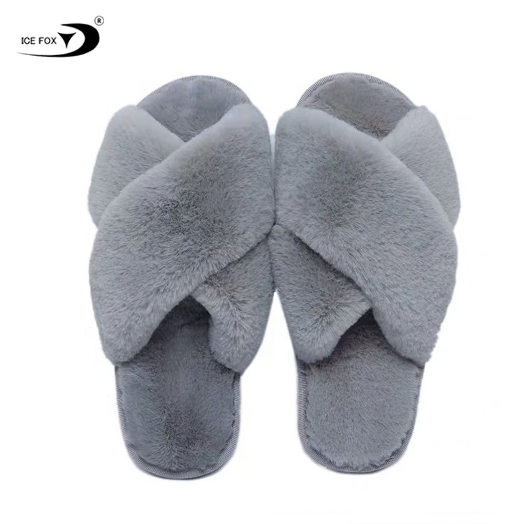 Fashion home wearing furry warm sandals slippers fuzzy sandal fur cross slippers