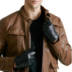 Fashion motorcylce men touch screen leather sheepskin driving winter gloves warm