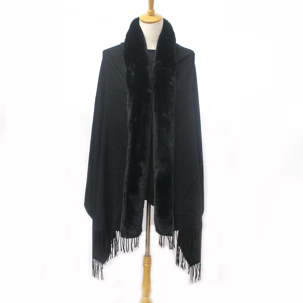 fashion scarf 2020 Imitate cashmere fur shawl srabbit fur trim pashmina shawl