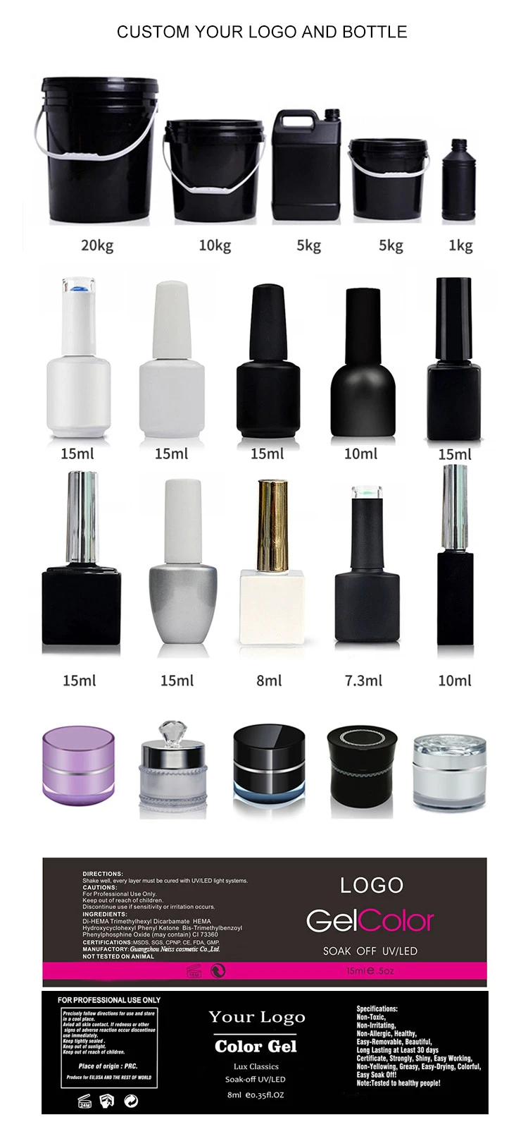 Free Design Private Label nail gel polish bottle gel nail brush nail polish