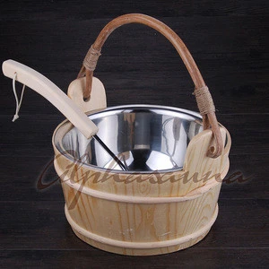 Good quality sauna accessories sauna bucket and ladles with stainless steel liner