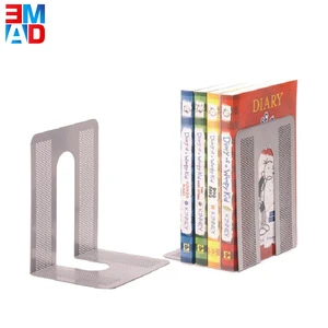 Good quality simple metal hollow book holder organizer mesh silver bookends