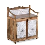 Handmade 2-Door Rectangle Solid Mango Wood Cabinet Metal Carving Dresser for Bedroom & Living Room Accent Chest Storage Features