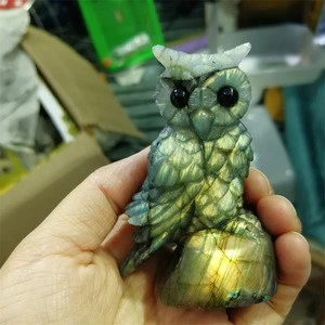 Handmade Small Gemstone Labradorite Quartz Crystal Owl In Animal Craft For Gifts