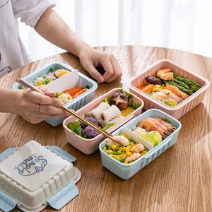 Healthy Material 1 Layer Wheat Straw Bento Boxes Microwave Dinnerware Food Storage Container Lunch Box or Women