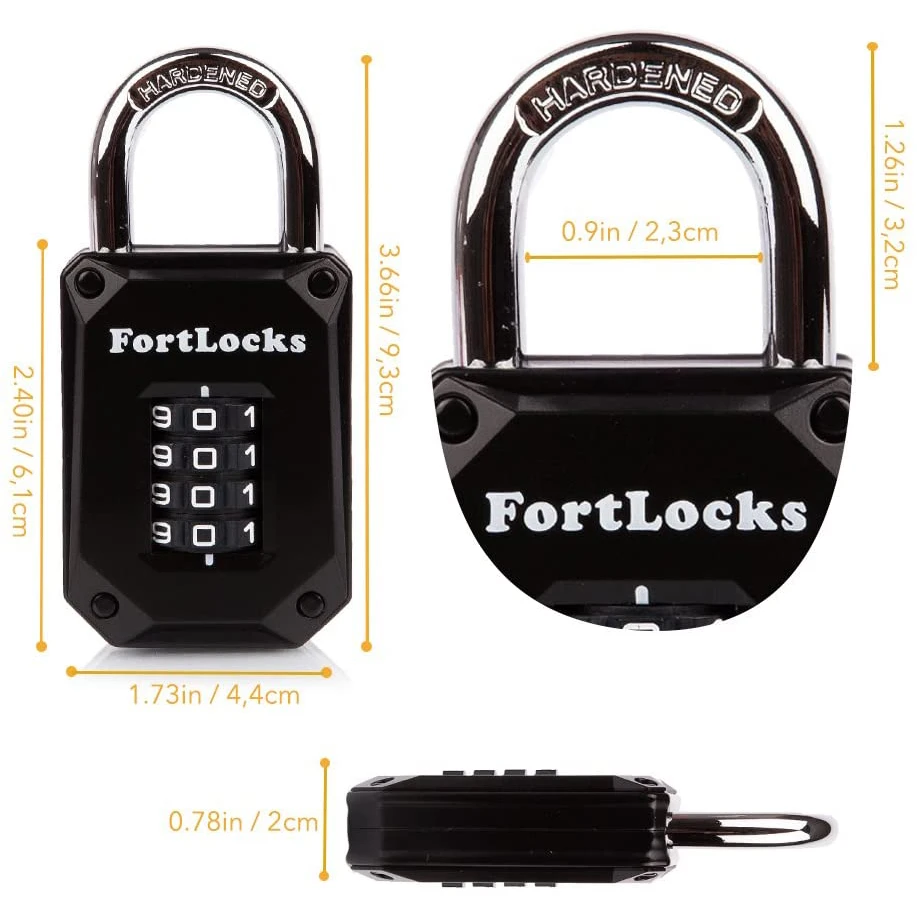 Heavy Duty Hardened stainless steel 4-digit mechanical padlock U-shaped outdoor code lock Black waterproof