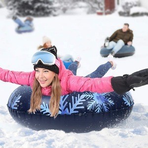 Heavy-duty PVC Hard Bottom 1 Rider Inflatable Round Snow Tube Sled Tubing for Adults and Children