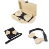 High-end mens  wooden bowtie set  with wooden gift box Customized wood bow tie and pocket square set