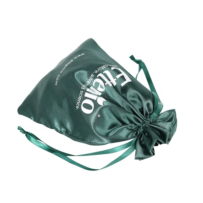 High End Packaging Drawstring Pouch Satin Bags With Printed Logo