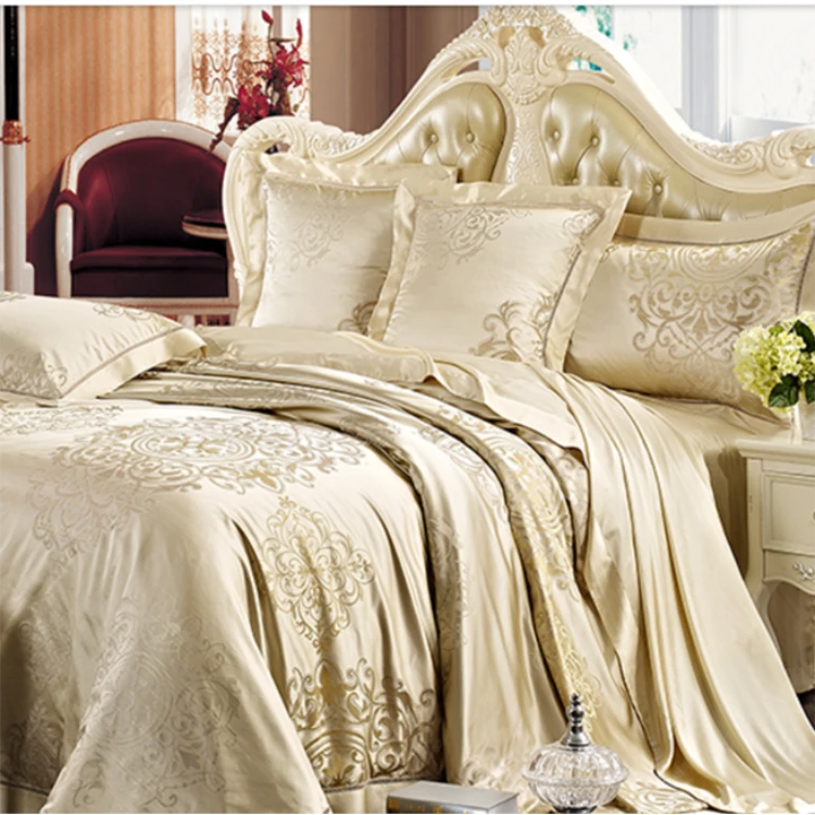 high quality 100% mulberry silk jacquard bed sheet bedding set