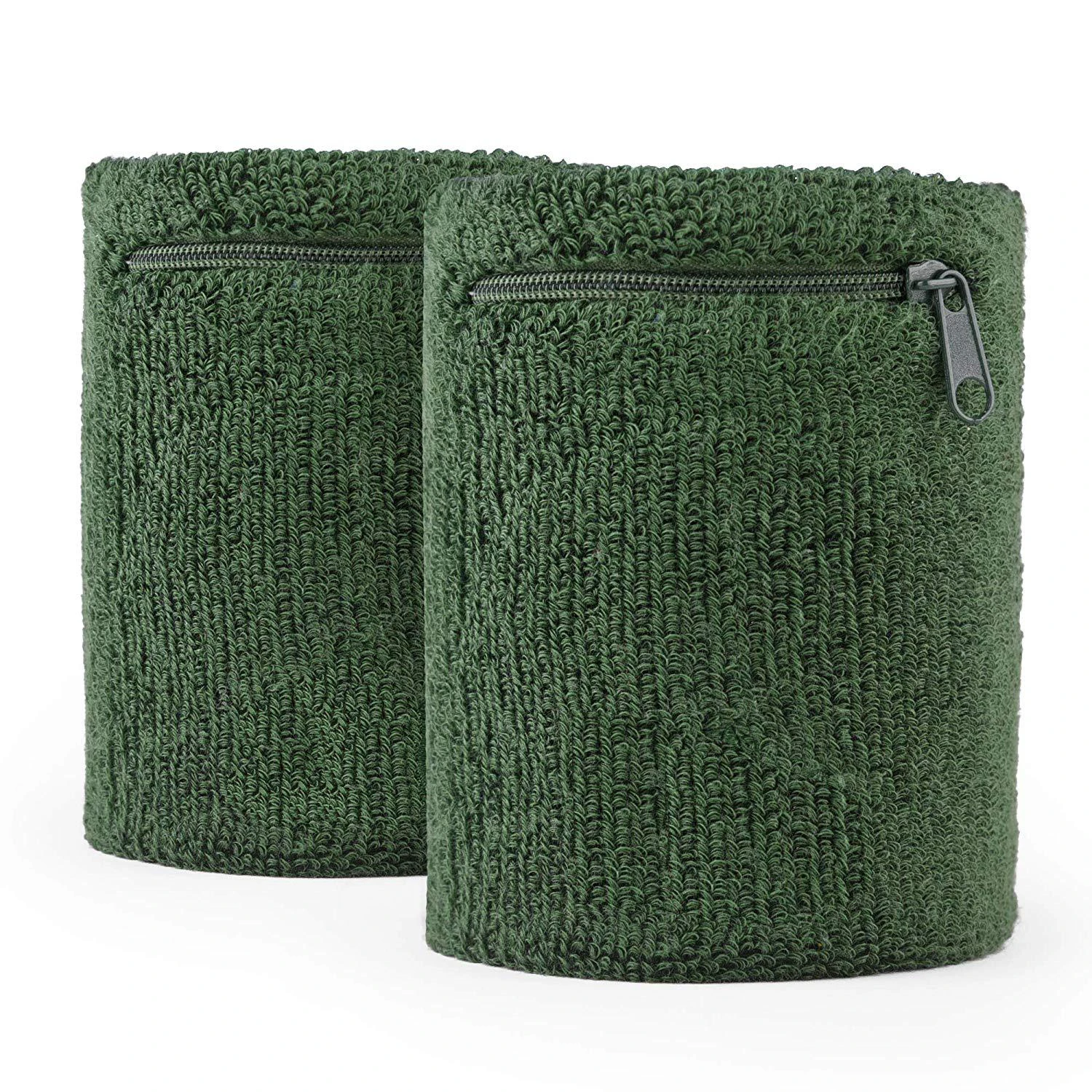 High quality fashion  custom sports sweatband cotton terry woven  wrist sweatbands with zipper