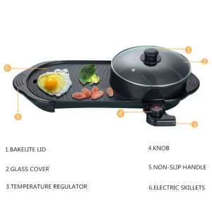 High quality indoor electric barbecue bbq grill with hot pot smokeless electric griddle plate