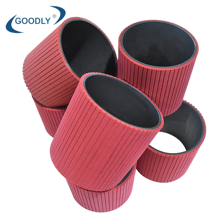 high quality industrial length 305mm seamless grooved red rubber coating flat belt paged machine belt